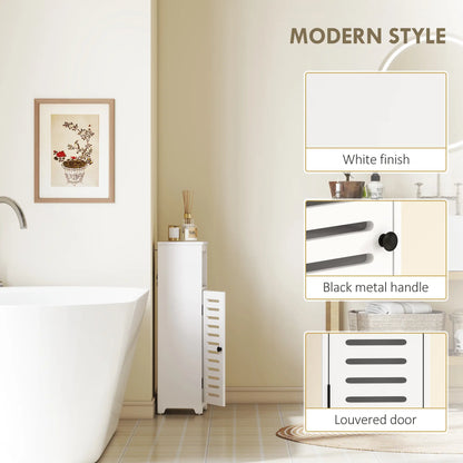 HOMCOM Bathroom Floor Cabinet, Storage Unit with Louvered Door, Open Shelf, Adjustable Shelf, White