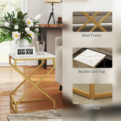 HOMCOM Set of Two Side Table Marble-Effect Nesting Bedside Tables