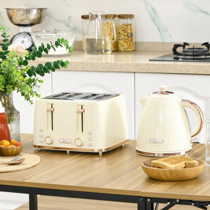 HOMCOM Kettle and Toaster Set, 1.7L 3000W Fast Boil Jug Kettle with Auto Shut Off, 4 Slice Toaster with 7 Level Browning Controls, Beige