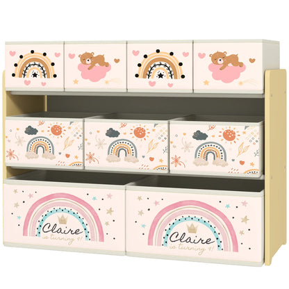AIYAPLAY 3-Tier Kids Storage Unit with 9 Non-Woven Fabric Boxes for Toys, Books, for Bedroom, Nursery, Yellow