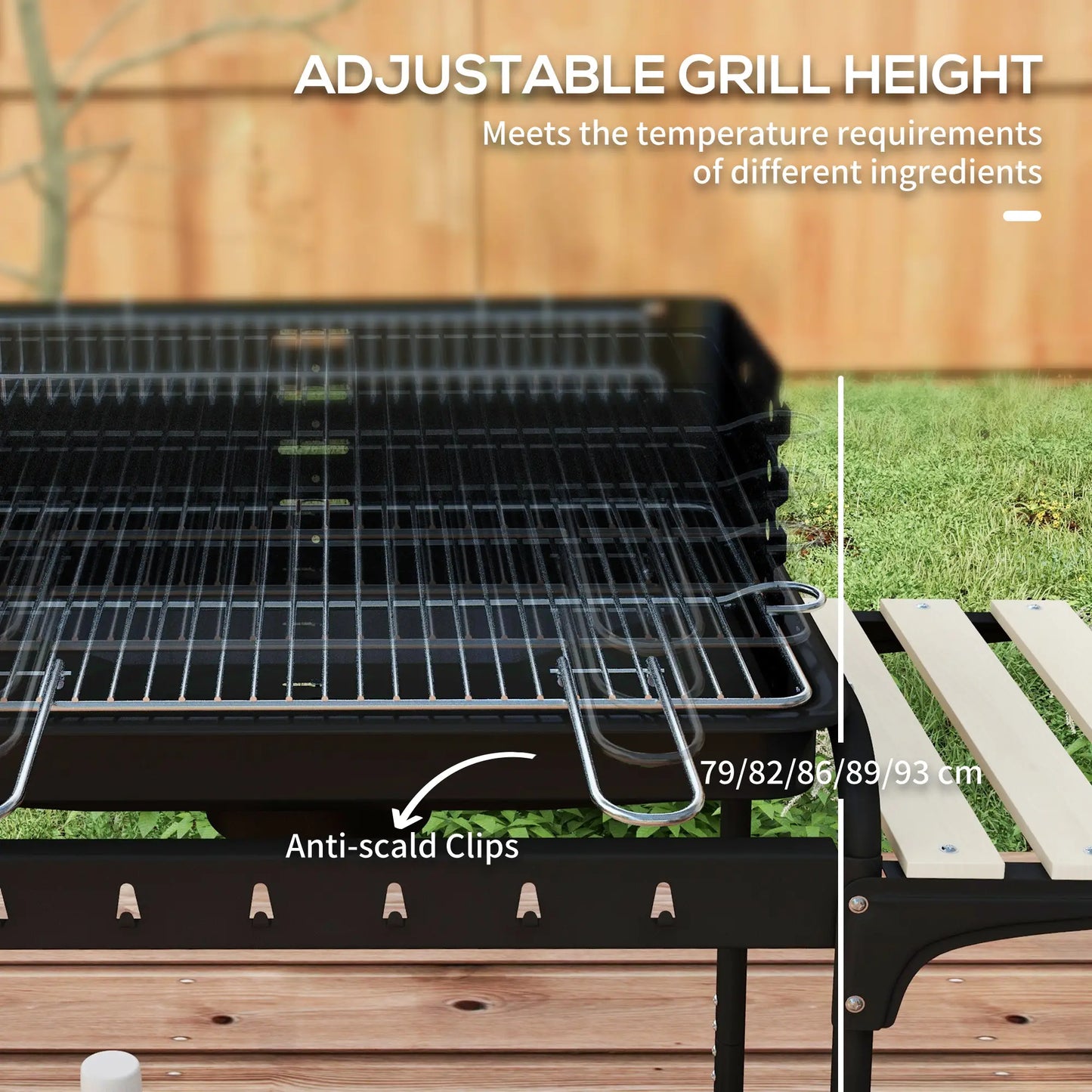 Outsunny Charcoal Barbecue Grill with Adjustable Height, Portable BBQ Trolley with Ash Catcher for Outdoor Garden Party Cooking, Black