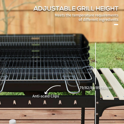 Outsunny Charcoal Barbecue Grill with Adjustable Height, Portable BBQ Trolley with Ash Catcher for Outdoor Garden Party Cooking, Black