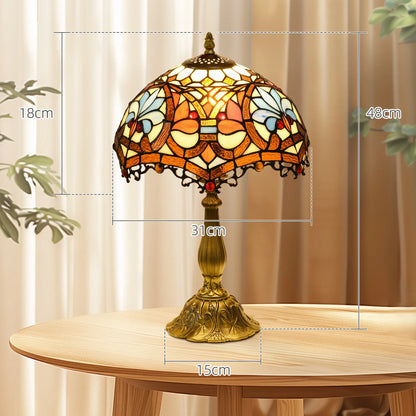 HOMCOM Stained Glass Table Lamp, Handcrafted Artisan Collectible, for Living Room and Bedside, Zinc Alloy