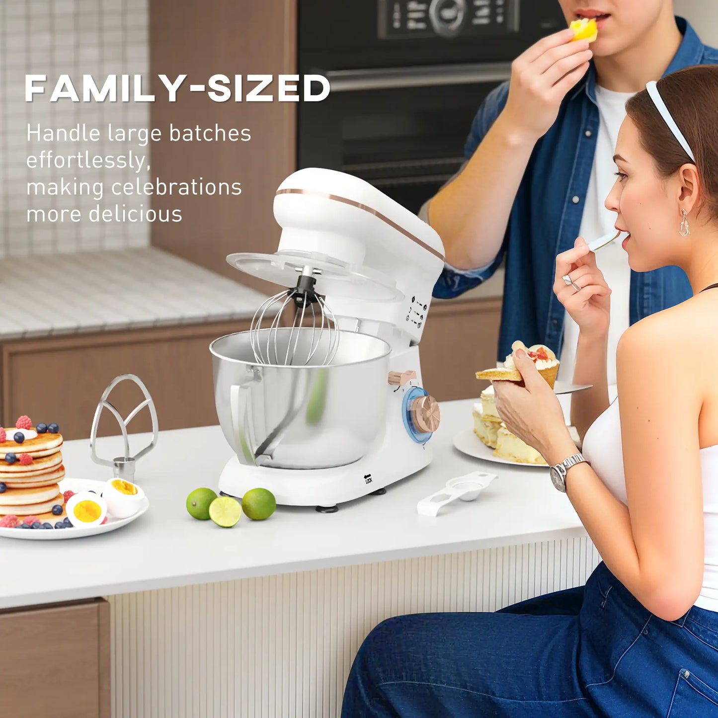 HOMCOM 1300W Home Kitchen Stand Mixer, with Accessories Versatile & Powerful - White