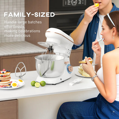 HOMCOM 1300W Home Kitchen Stand Mixer, with Accessories Versatile & Powerful - White