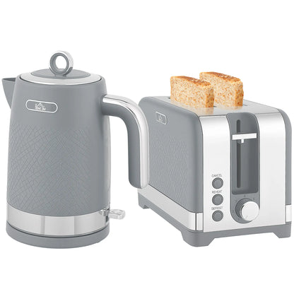 HOMCOM Sleek Textured Rapid Boil Kettle & Two-Slice Toaster Kitchen Set - Grey