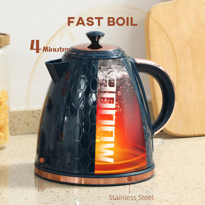 HOMCOM 3000W Rapid Boil Honeycomb Kitchen Electric Kettle - Dark Blue