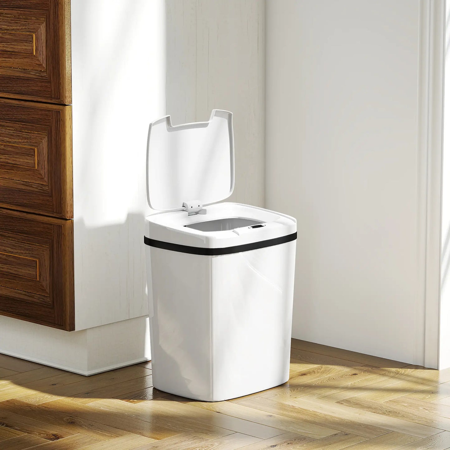 HOMCOM 15L Sensor Bin, Automatic Touchless Kitchen Bin, Easy Clean, Battery Operated for Home Office, White