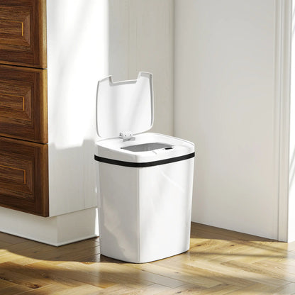 HOMCOM 15L Sensor Bin, Automatic Touchless Kitchen Bin, Easy Clean, Battery Operated for Home Office, White