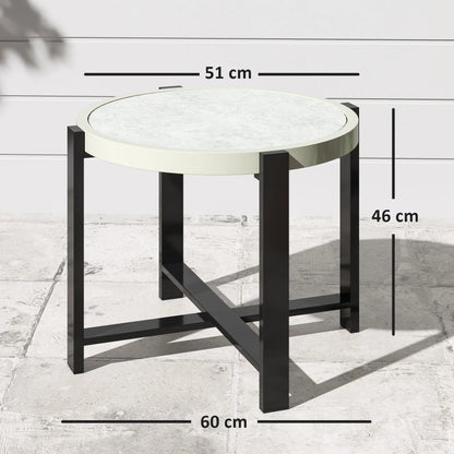 Outsunny Round Small Garden Outdoor Side Table with Faux Marble Tempered Glass Top, Aluminium Frame, Light Grey