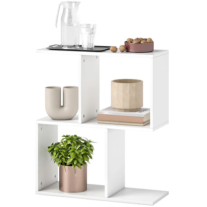 HOMCOM Side Table, Narrow End Table with Storage Shelves, S-Shaped, 3-Tier, White