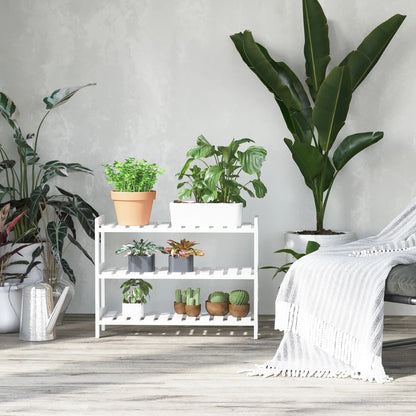 HOMCOM 3-Tier Shoe Rack Wood Frame Slatted Shelves Spacious Open Hygienic Storage Home Hallway Furniture - White