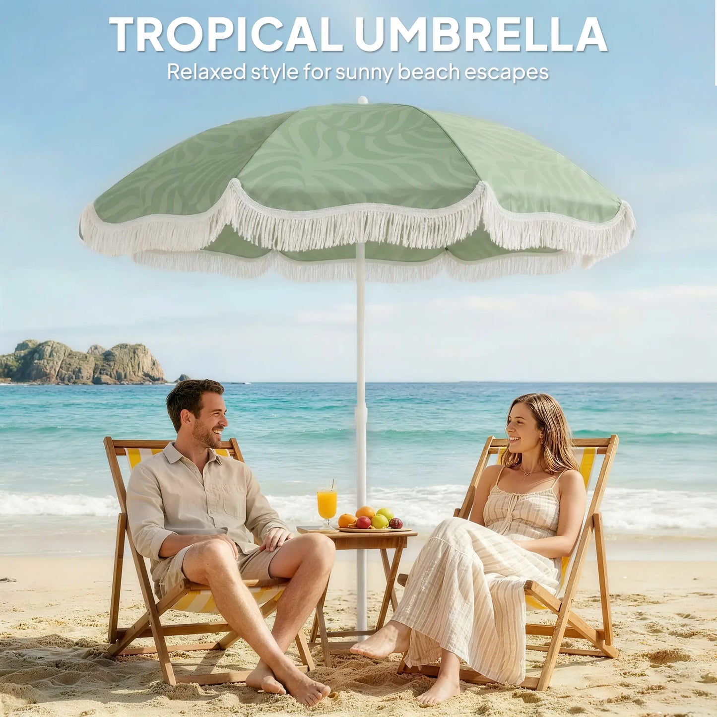Outsunny Beach Umbrella Parasol with Sand Anchor, Portable Tilting Garden Parasol with Adjustable Height, Green