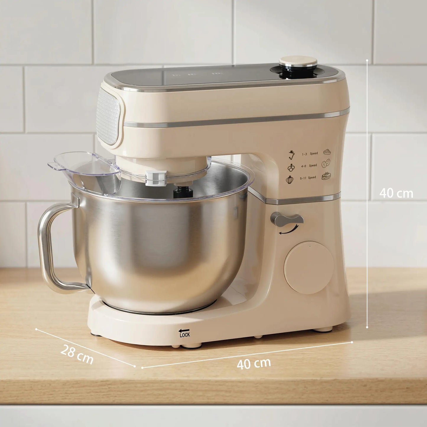 HOMCOM Stand Mixer, 6L Tilt-Head Food Mixer with 11 Speeds, Pulse & Fermentation Function, LED Display, Cream
