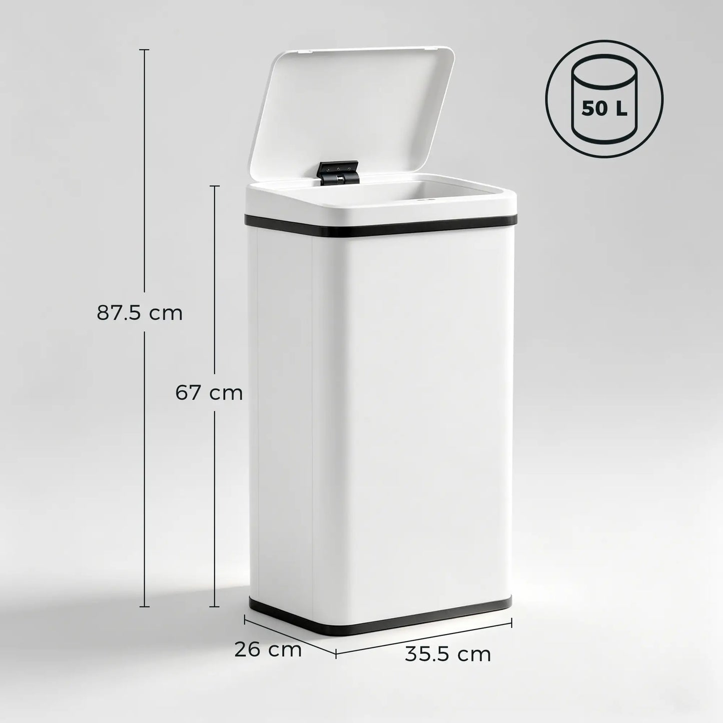 HOMCOM 50L Motion Sensor Kitchen Bin with Soft-Close Lid, Stainless Steel Automatic Touchless Bin, White