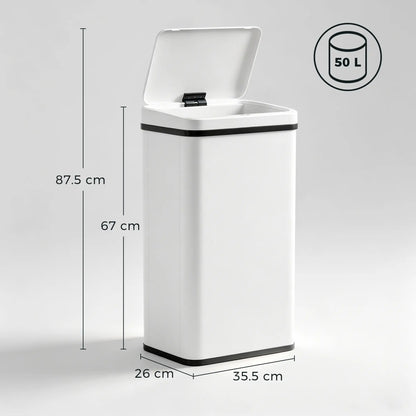 HOMCOM 50L Motion Sensor Kitchen Bin with Soft-Close Lid, Stainless Steel Automatic Touchless Bin, White