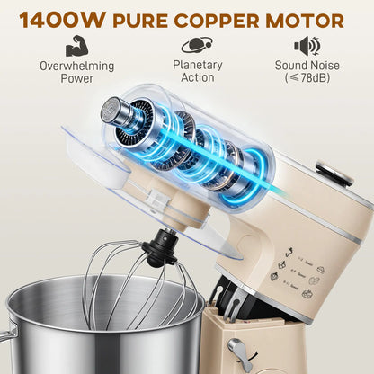 HOMCOM Stand Mixer, 6L Tilt-Head Food Mixer with 11 Speeds, Pulse & Fermentation Function, LED Display, Cream