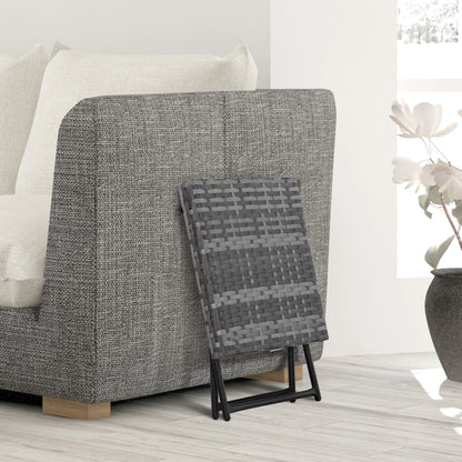 Outsunny Square PE Wicker Weave Rattan Folding Table, Weather Resistant Side Table with Steel Frame, Grey