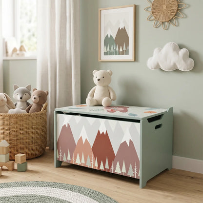 ZONEKIZ Toy Box, Kids Storage Chest with Lid and Safety Hinge - Green