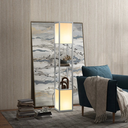 HOMCOM Modern Standing Shelf Floor Lamp with Dual Ambient Light, Living Room, Bedroom, Grey