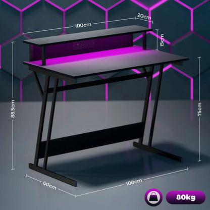 HOMCOM Two-Level LED Gaming Desk, Office Home Computer Table - Black