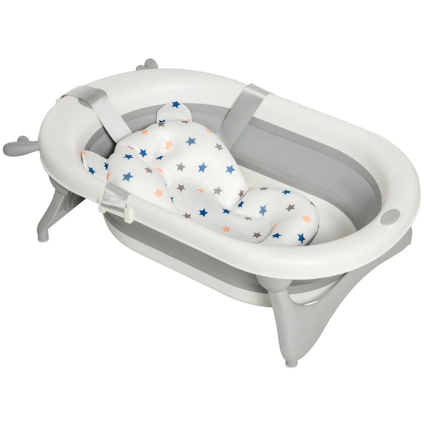 HOMCOM Foldable Baby Bathtub Set, Collapsible Bath Tub with Thermostatic Water Plug, Non-Slip Support for Newborn To 3 Years