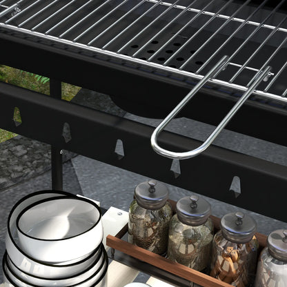 Outsunny Charcoal Barbecue Grill with Adjustable Height, Portable BBQ Trolley with Ash Catcher for Outdoor Garden Party Cooking, Black