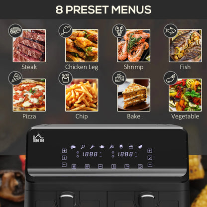 HOMCOM 8L Dual Basket Air Fryer, 8-in-1 Air Fryer Oven with Digital Display, Timer, Preheat for Oil Free Low Fat Cooking, 2500W