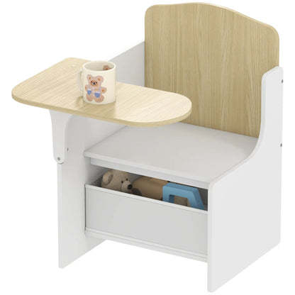 AIYAPLAY Kids Table & Chair Set, Children Desk & Chair with Storage Bins for Playing, Reading, Painting, White