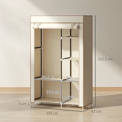 HOMCOM Fabric Wardrobe, Portable Wardrobe with 6 Shelves, 1 Hanging Rail, Foldable Closets, Cream White