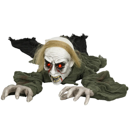 HOMCOM Outdoor Halloween Decoration Crawling Zombie, Animated Prop Decor with Sound, Light Up Eyes