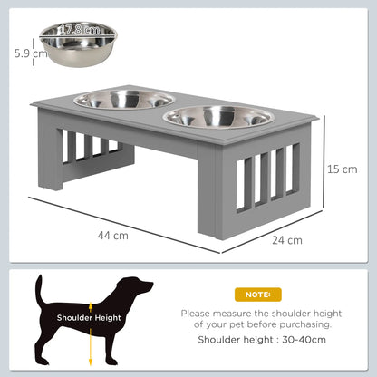 PawHut Raised Dog Feeding Bowls with Stand, Stainless Steel for Extra Small & Small Dog - Grey