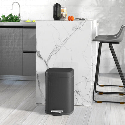 HOMCOM 12L Modern Boxy Metal Home Small Waste Kitchen Bin with Removable Bucket- Black