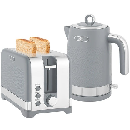 HOMCOM Sleek Textured Rapid Boil Kettle & Two-Slice Toaster Kitchen Set - Grey