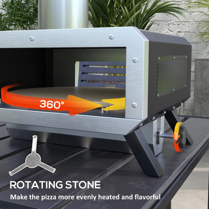 Outsunny Portable Wood Pellet Pizza Oven with Rotating Pizza Stone, Peel and Cover, Wood Fired Pizza Maker for Outdoor Cooking