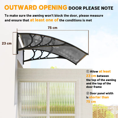 Outsunny Front Door Canopy Outdoor Awning Aluminium Rigid Plastic Polycarbonate Rain Shelter, Black