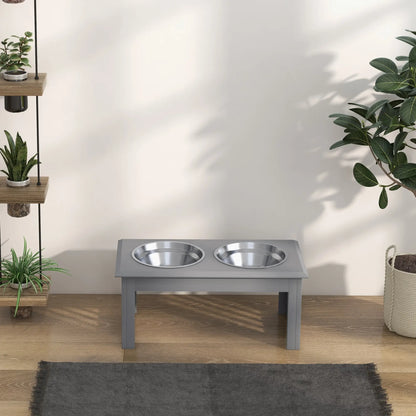 PawHut Raised Dog Feeding Bowls with Stand, Stainless Steel for Medium Dog - Grey