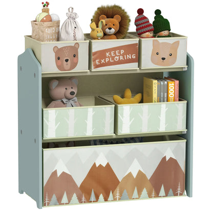 ZONEKIZ Kids Storage Unit, Toy Storage Organiser with Six Fabric Bins, for Bedrooms, Playrooms - Green