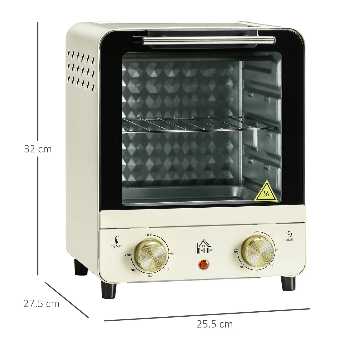 HOMCOM 15 Litres Electric Mini Oven, Grill with 60-230℃ Adjustable Temperature, 1000W, Cream White