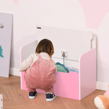 HOMCOM Kids Wooden Toy Box Children Storage Chest Bench Organiser Safety Hinge Bedroom Playroom Furniture Pink