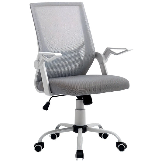 Vinsetto Mesh Office Chair with Flip-up Armrest, Swivel Computer Chair with Adjustable Height, Tilt Function for Home/Office, Grey