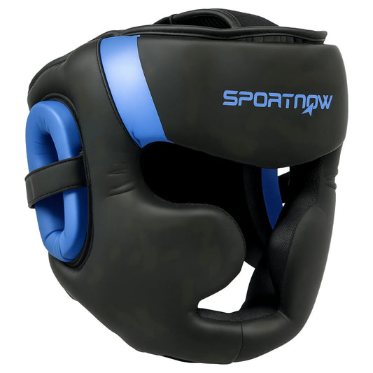 SPORTNOW Boxing Headguard w/ Adjustable Strap for Sparring, Kickboxing, MMA, Blue/Black