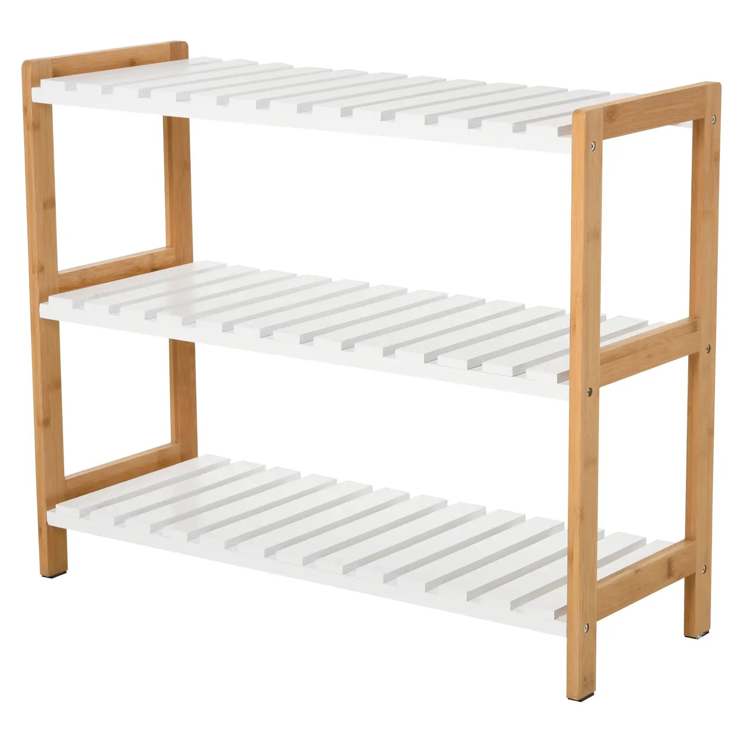 HOMCOM 3-Tier Shoe Rack Wood Frame Slatted Shelves Open Hygienic Storage Home Hallway Furniture - Natural