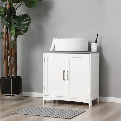 Kleankin Pedestal Under Sink Double Doors Cabinet, Modern Bathroom Vanity Unit, Storage Cupboard with Adjustable Shelves