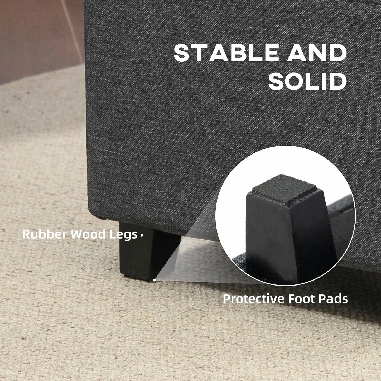 HOMCOM Square Footstool, Small Ottoman with Side Pocket, Linen Fabric Footrest Foot Stool with Rubber Wood Legs for Living Room, Bedroom