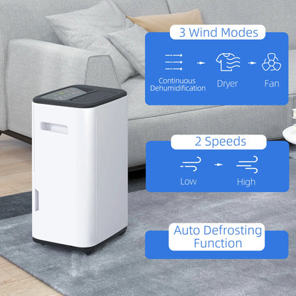 HOMCOM 6000mL Portable Dehumidifier with 24H Timer, 3 Modes, 20L/Day, for Home Laundry Basement