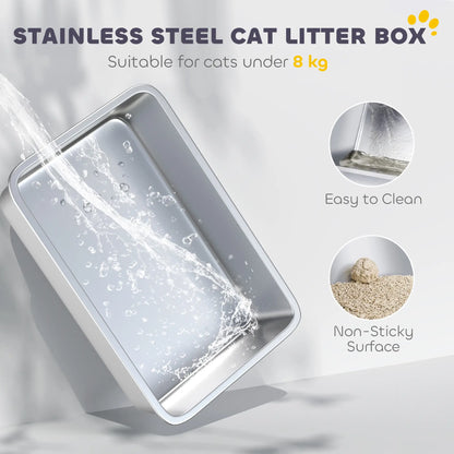 PawHut Extra Large Stainless Steel Litter Box, Enclosed Cat Litter Tray with Scoop, Deodorizer Bag, Front-Entry & Top-Exit