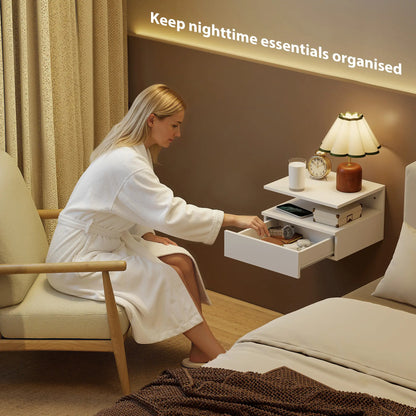 HOMCOM Set of Two Floating Bedside Tables Wall-Mounted Side Table - White