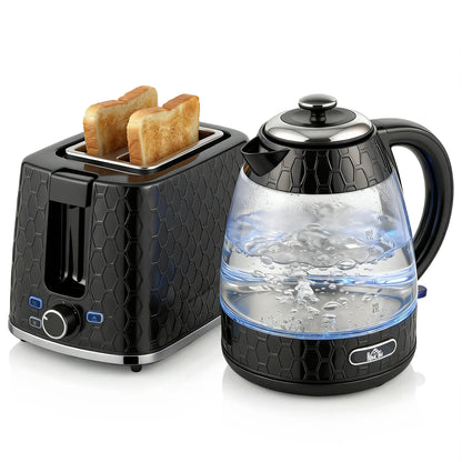 HOMCOM Rapid Kettle and 2 Slice Toaster Set, 1.7L 3000W with Limescale Filter & 7 Browning Controls, Black