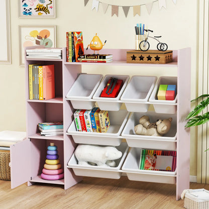 AIYAPLAY Kids Toy Storage Unit with 8 Removable Bins, Storage Shelves, Cabinet, Pink